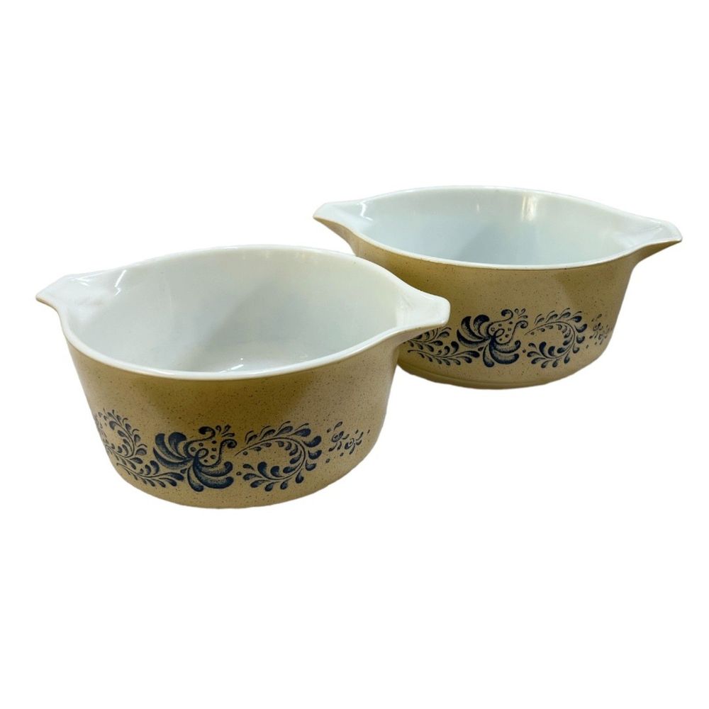 Vintage Pyrex Homestead blue onion round cinderella casserole dishes bowls 2 pc - Picture 12 of 15
